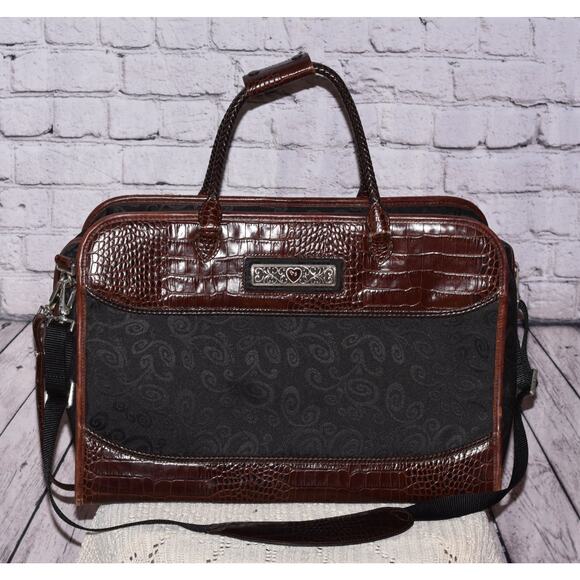 Brighton Overnight Weekender Luggage Travel Bag Black Brown Leather Canvas - Picture 1 of 13